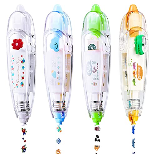 4Pcs Cute Novelty Sticker Pen Machine Decorative Correction Tape for Scrapbooking Diary Planner Journal DIY Crafts Stationery Masking Tape