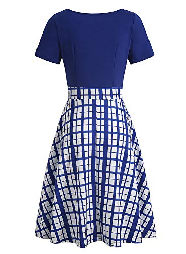 Image of Women's Elegant Vintage Dresses Knee Length Casual Floral Print Work Party Peter Pan Collar A-Line Dress with Pockets 978