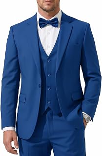 Men's 3-Piece Suit Slim Fit Suit Jacket Single Button Banquet Prom Wedding Suit Jacket Vest Pants and Bow Tie Set