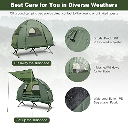 Tangkula 5-In-1 Tent Cot, 1 Person Camping Combo With Awning, Air Mattress, Sleeping Bag, Air Pillow, Elevated Single Cot Carrying Bag For Outdoor Hiking, Picnic, Travel #TOP5