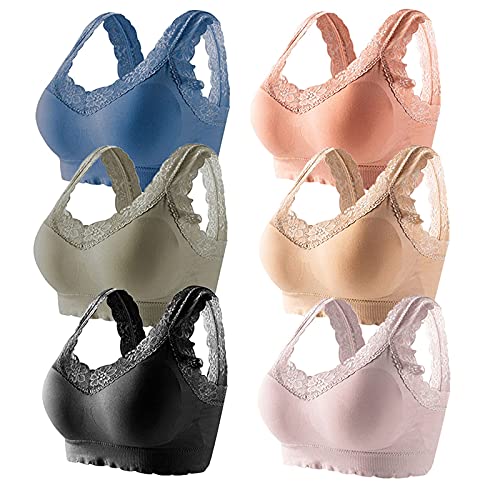 Visyaa Damen Spitze Wohlfühl BH Ohne Bügel Push Up Polsterung Yoga BH U-Form Back Lace Bra Schlaf BH Cover