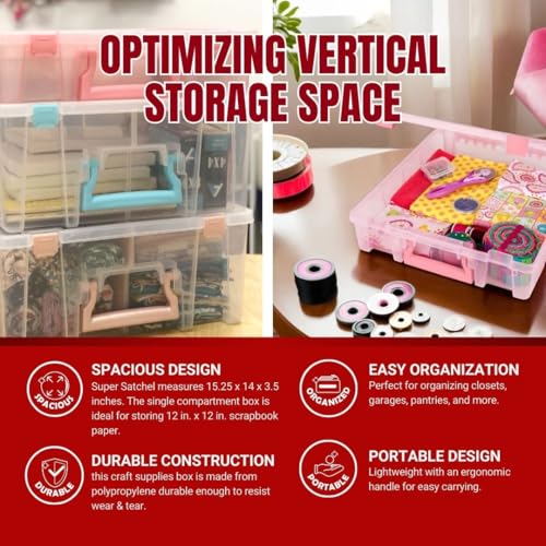 Image of ArtBin 6955RK Super Satchel 1-Compartment Box, Art & Craft Organizer, 1-Pack, Translucent Blush