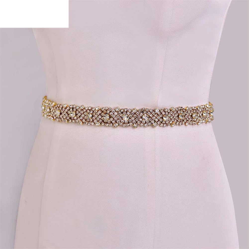 Cinturón de boda con diamantes de imitación dorados para mujer, accesorios de vestir