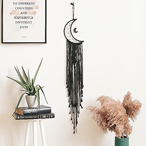 Black Moon Macrame Dream Catcher Boho Decoration Handmade Macrame Wall Hanging Woven Dream Catcher Tapestry Wall Decoration Home Decoration Chic Home Decor Gifts Apartment Dorm Room Decoration Cover