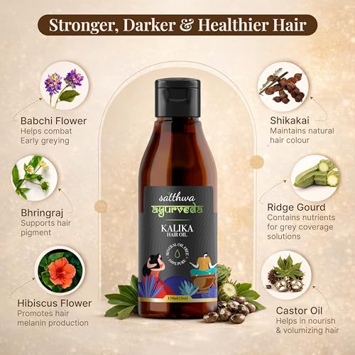 Image of Satthwa Kalika Hair Oil 150ml | Ayurvedic Oil for Grey Hair | With Amla, Hibiscus & Bhringraj | Helps Reduce Greying, Strengthen Roots & Add Shine