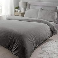 Luxor Teddy Fleece Soft Warm Quilt Doona Cover Set - Grey (Queen)