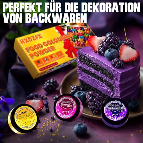 Lebensmittelfarbe Pulver - 10 Lebensmittelfarben Set, Konzentriertes Pulver Food Colouring, Lebensmittel Lebensmittelfarbstoff zum Dekorieren von Kuchen, Zuckerguss, Backen - 5g