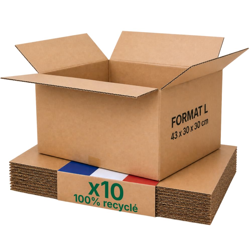 Caisse carton emballage colis L - Lot de 10-43 x 30 x 30 cm - Renforcé - vêtements, chaussures, linge - Life Pack