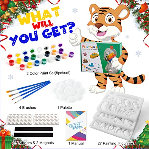 Tigerhu Arts And Crafts For Kids,27 Painting Figurines, 2 X 8 Colors Of Paint, 4 Pens Paint Brush, 1 Palette, 2 Magnets And 27 Stickers, Painting Kit Diy Toys Kids Gifts For Ages 4, 5, 6, 7, 8 #TOP4