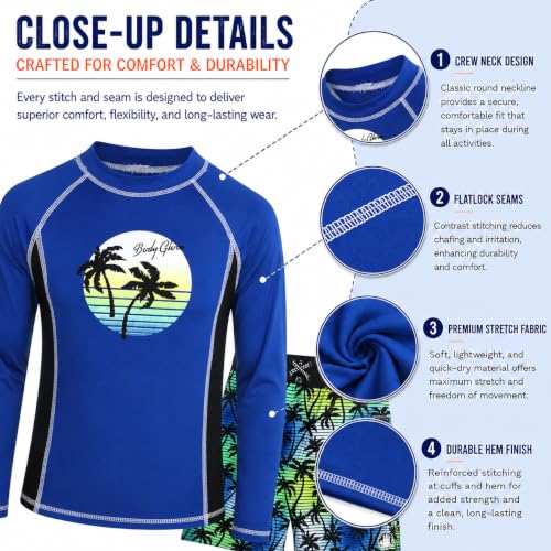Image of Body Glove Boys Swim Set - 2 Piece Boys Swim Trunks with Rash Guard UV Protection Swimsuit Kids Bathing Suits (Sizes 4-12)