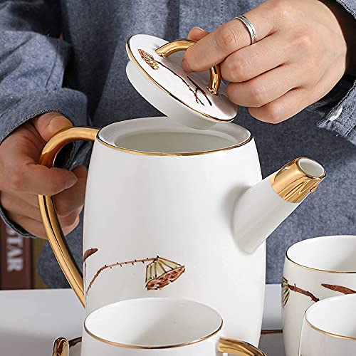 Juego de té de Porcelana de 8 Piezas con Tetera Servicio de té de cerámica Una Tetera , Juegos de 6 Tazas de café para Regalo de Adultos - Imagen 5