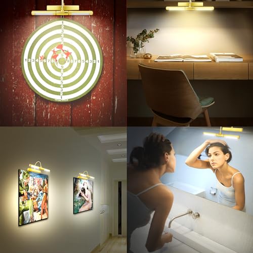 Image of LUXSWAY Picture Lights for Paintings,Art Light,Dimmable Preset Timer Off Display Light for Portrait,Dart Board,Gallery,Showroom-Gold Color