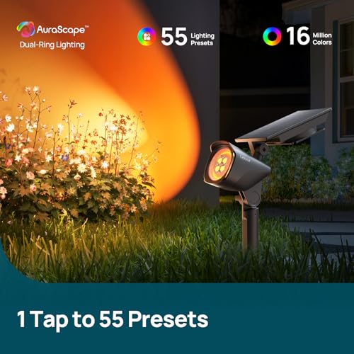 Image of Linkind Smart Solar Tree Spotlight SL6C, Dual-Ring Solar & USB Charging Solar Lights Outdoor Waterproof IP66, Color Changing Trees Uplights, Outdoor Light for Yard, Garden, Landscape, 1 Pack