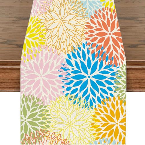 Runner da Tavolo Dalia, Runner Tavolo Autunno Lino Fiore Decorazione Runner Autunnale Lavabile Cucina Decorazione per Interni Vacanze Party Autunnali Ringraziamento Decorazioni 40 x 180cm