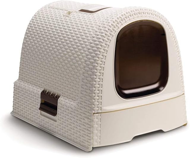 Curver 2068962 Rattanowa Toaleta dla Kota, 51,5 x 38,5 x 40 cm, Biały/Brąz