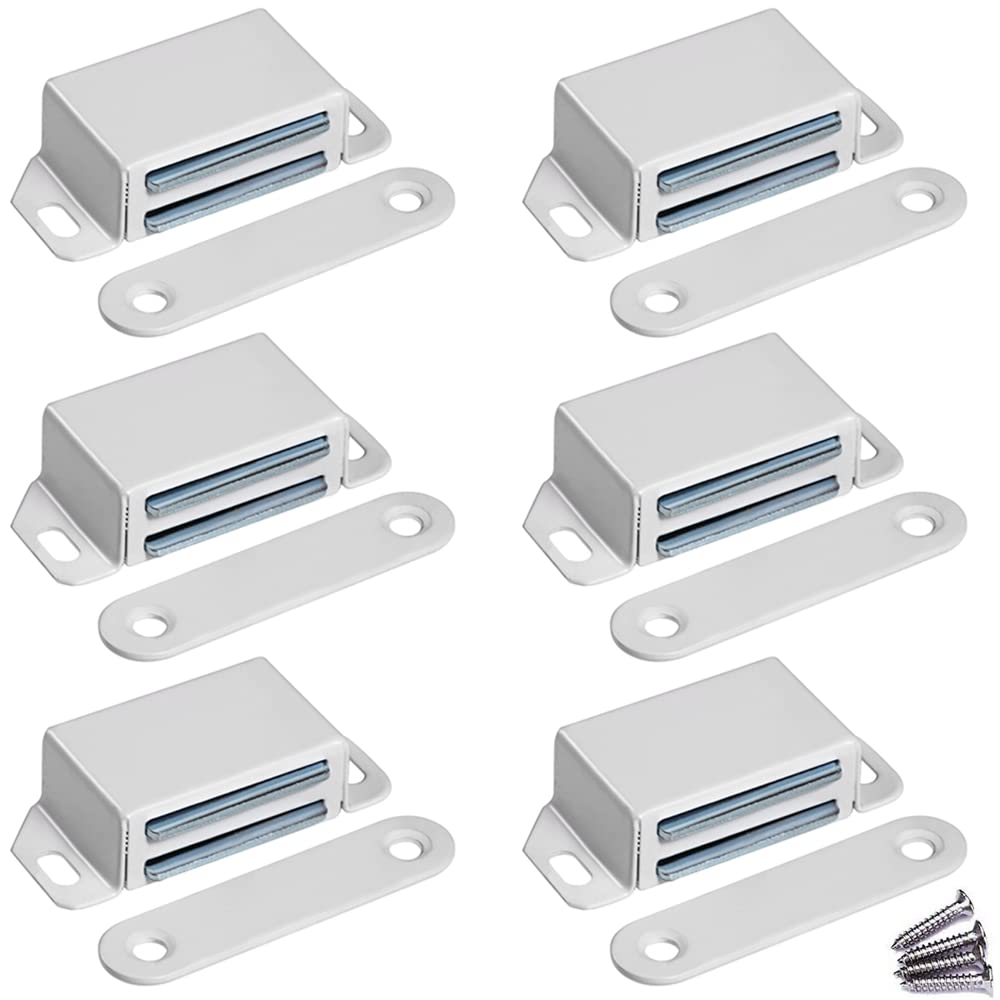 WOOCH Magnetic Door Catch - 30lb High Magnetic Stainless Steel Heavy Duty Catch for Kitchen Bathroom Cupboard Wardrobe Closet Closures Cabinet Door Drawer Latch (2.1 in White, 6-Pack)