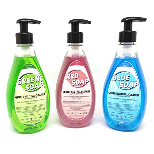 Tattoo Inkt KIT ZEEP (GREEN-RED-BLUE) - Zachte neutrale zeep (500ml) VIKING INK USA, beste kleur en zwarte inkt origineel VEGAN