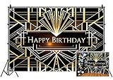 Leyiyi 8x6.5ft Luxurious Photography Backdrops Luxury Geometric 1920s Black and Gold Background Happy Birthday Backdrop Banner for Photography or Party Decoration