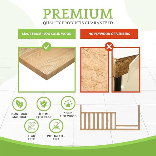 Image of Toddler Bed Safety Guard Rail for Oxford Baby, Soho, Ozlo & Avalon Baby Convertible Cribs - Solid Wood Rail for Toddler Bed Conversion - Safety Rails for Children (Honey, Option 1)