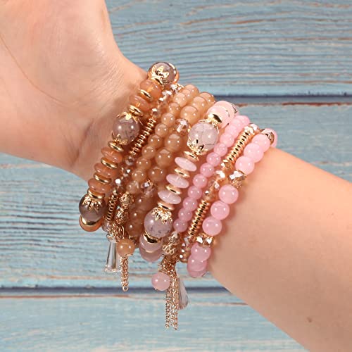6 Set Bohemian Stretch Bracelets For Women Girls Multilayer Beads Tassel Bracelet Charm Boho Multicolor Stackable Jewelry #TOP3