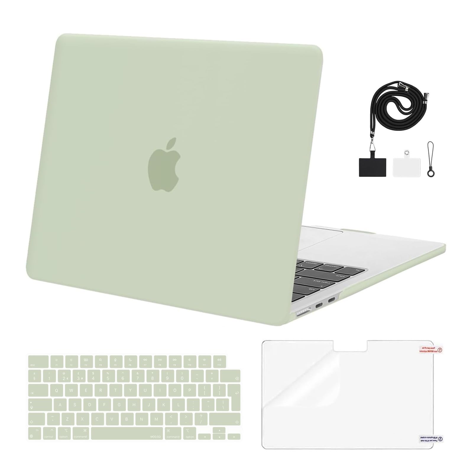 MOSISO Etui kompatybilne z MacBook Air 33.0 cm 2025 2024 2023 2022 M4 A3240 M3 A3113 M2 A2681 Touch ID, twarda obudowa i skóra klawiatury, folia ekranowa i smycz do telefonu MacBook Air 34.5 cm,