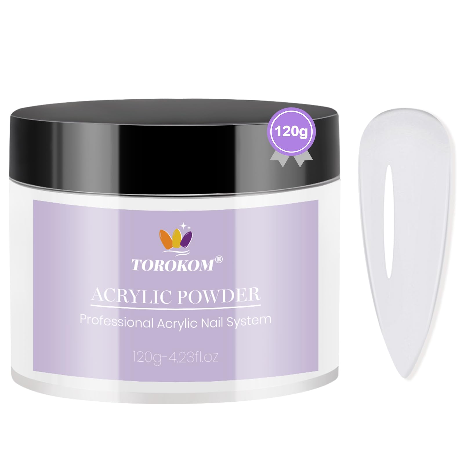 TOROKOM Polveri Acriliche Trasparente per Unghie, 120 g, Polvere Autolivellante per Unghie Acriliche, Professionale, in Polvere Acrilica a Lunga Durata, Senza Bisogno di Lampada, per Manicure Francese