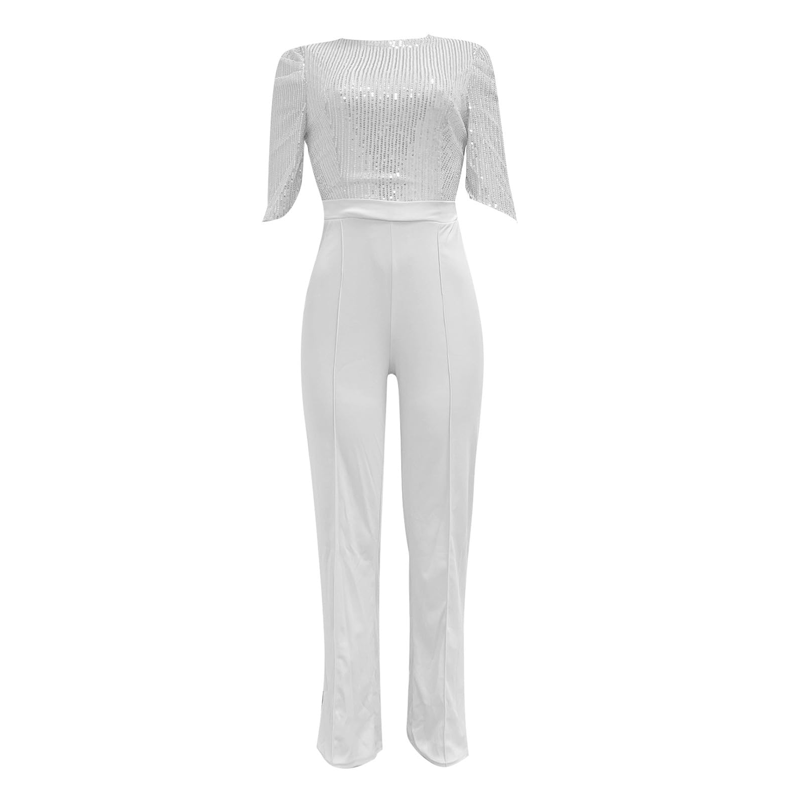 Generisch Tuta da donna elegante per feste, pantaloni da donna, elegante nero glitterato, tuta sexy a maniche corte, con paillettes, gamba larga, pantaloni a vita alta, elasticizzata.