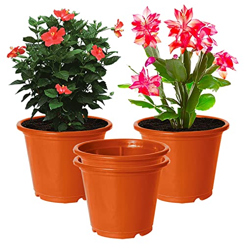 Image of Kuber Industries Durable Plastic Flower Pot|Gamla with Drain Holes for Indoor Home Decor & Outdoor Balcony,Garden,6 inchx5 inch,Pack of 4 (Orange)