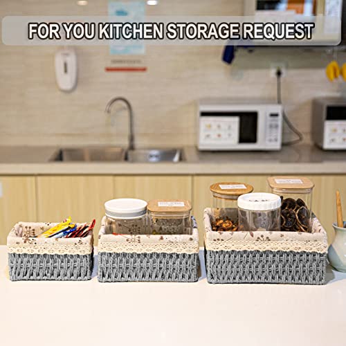 3 Pcs Handmade Wicker Storage Baskets Set Shelf Baskets,Woven Decorative Home Storage Bins For Bedroom,Livingroom,Kitchenroom,Table,Closet,Pantry, Entryway, Home Decor Grey #TOP4