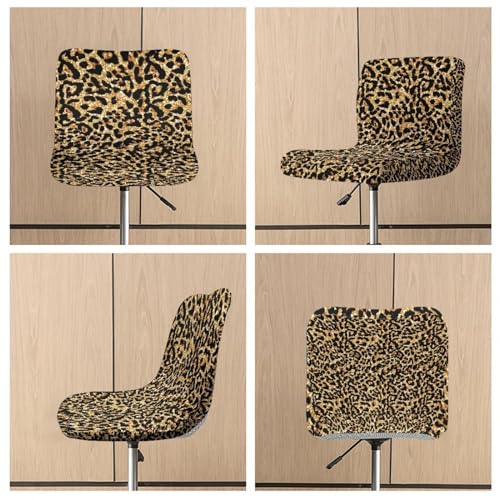 Image of Brown Leopard Bar Stool Seat Covers with Elastic Band Bar Stool Covers with Backs Non-Slip Elastic Square Barstool Covers Slipcovers Set of 2