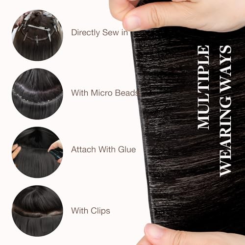 Image of GOO GOO Genius Weft Hair Extensions Human Hair, Sew In Weft Extensions, Seamless Blend & No Bulk Flat, Natural Volume for Women, 1B Natural black 14 Inch 50g