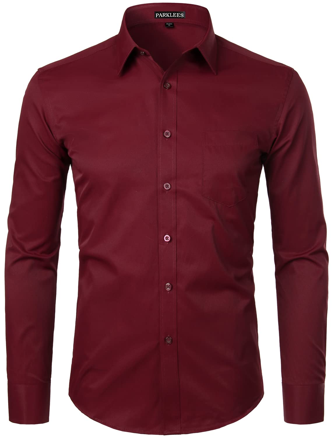 PARKLEES Camicia da uomo a maniche lunghe tinta unita slim fit casual business formale abbottonatura camicie con tasca