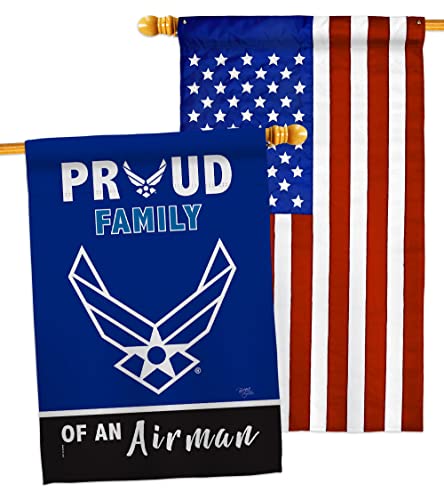 Breeze Decor Proud Family Airman House Flag Pack Armed Air Force USAF United State American Military Veteran Retire Official Applique Banner Small Garden Yard Gift Double-Sided, Made in USA