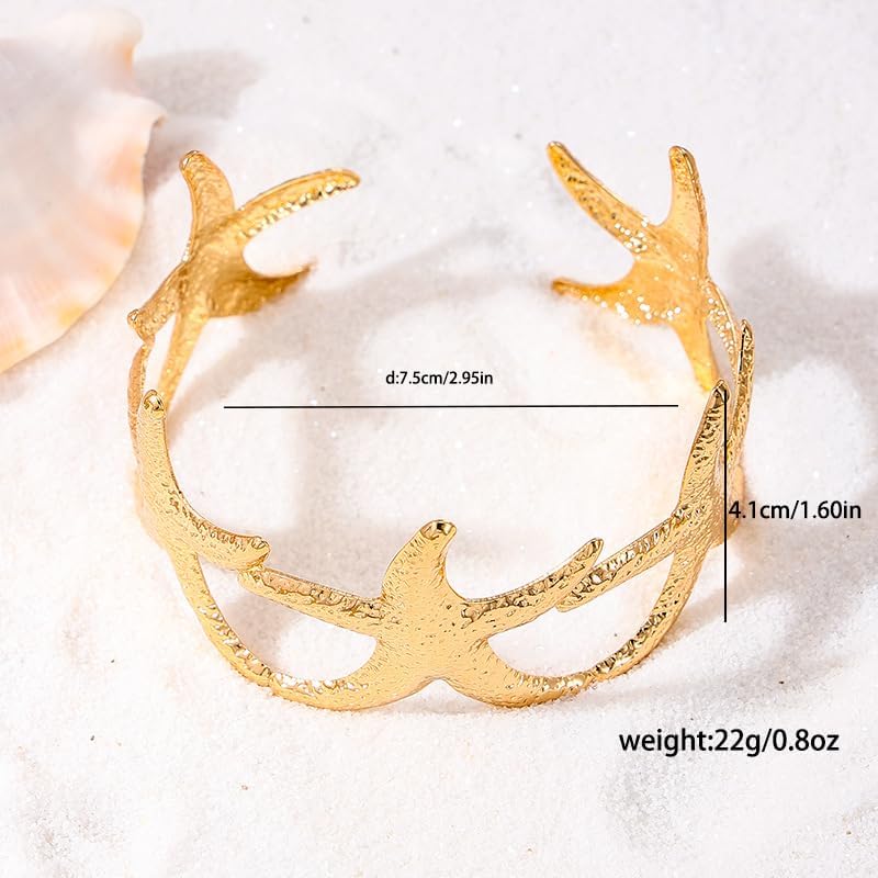 Blue Drop Arm Cuff for Women Starfish Shell Bracelet Gold Plated Cuff Bangle Adjustable Arm Jewelry Holiday Beach Accessories Jewelry - Image 5