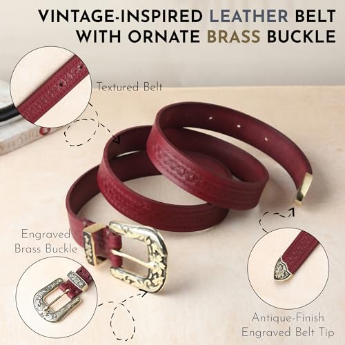 Image of 25mm Genuine Leather Waist Belt for Women - Fancy Vintage Buckle Belt For Jeans | Stylish Adjustable Party Belt For Ladies /Girls /Women | Waist Size 28-44 Inches