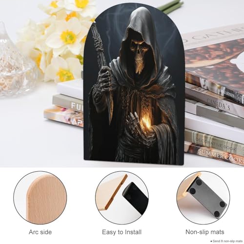 Sujetalibros de madera moderno Grim-Reaper, organizador de libros resistente para estanterías de casa 5