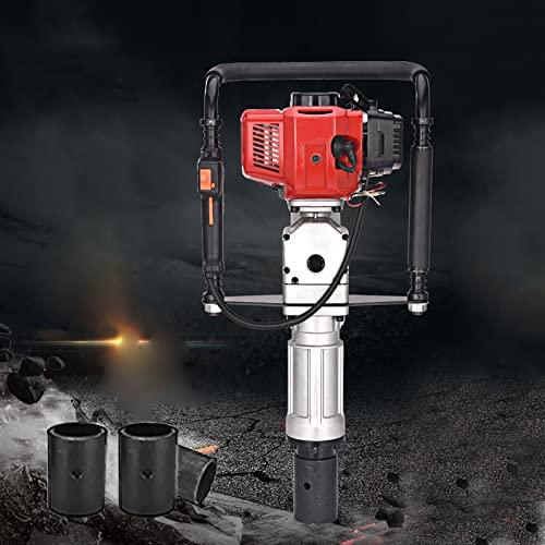 PostDriver - Apisonador de motor de gasolina de 2 tiempos con 3 accesorios de 55 mm, 70 mm, 100 mm para instalar jardín, granja, valla, martillo de gato, fuerza de impacto: 25-45J