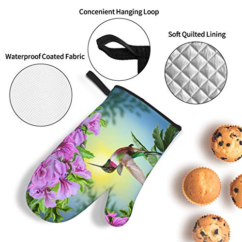 Mount Hour 4-Piece Set Oven Mitts And Potholders, Spring Bird Hummingbird Summer Purple Flower Floral Baking Glove And Pot Holder For Cooking Bbq thumb #2