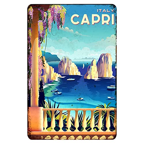 TIN SIGN Italy Capri Italy Print Italian Wall Art Decor Riviera Neapolitana Amalfi art 8 x12 Inches Metal Art Wall Decor