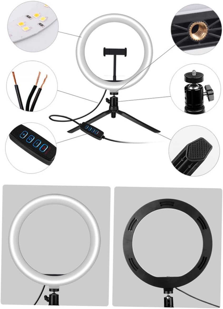 USB 10-inch Adjustable Brightness Makeup Light Phone Stand with Remote, Live Streaming Selfie Ring Light Tripod Holder for Video Recording and Photography, Black