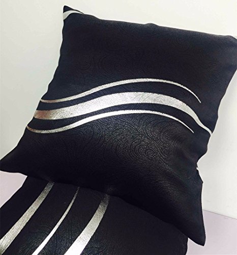 Myru Striped Decorative Throw Pillow Case, Polyester Square Pillow Sofa Cushion Cover,2 Pieces, (Black And Silver, 18 X 18 Inch) #TOP2