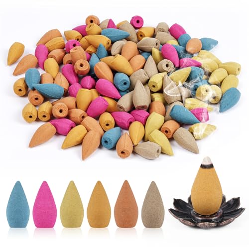 Ya en mundofriki.es: AUAUY Kit de Conos de Incienso de Reflujo, 120 Conos de Incienso Fresco con 1 Soporte, 6 Aromas Naturales: Rosa, Jazmín, Osmanto, Océano, Sándalo y Artemisa para Meditación, Yoga, Relajación