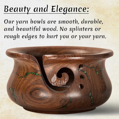 Image of INTAJ Wooden Yarn Bowl for Knitting and Crochet, 7 Inch No-Snag Holder