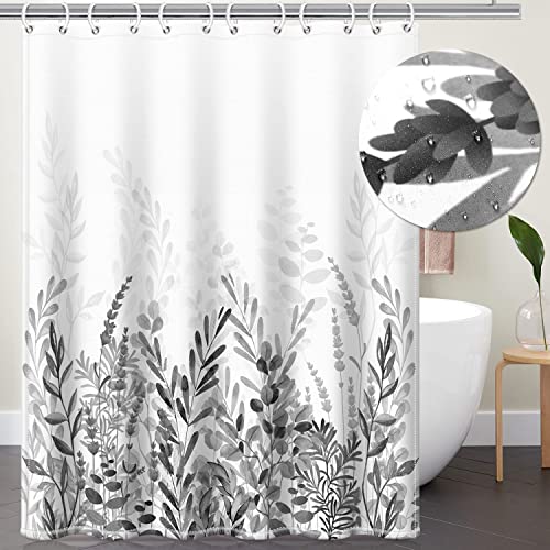 Gsg Grey Shower Curtain For Bathroom, 72" X 72" Natural Plant Leaves Bath Curtain Stall Decor, Washable Waterproof Fabric Floral Shower Curtain Sets With 12 Hooks #TOP1