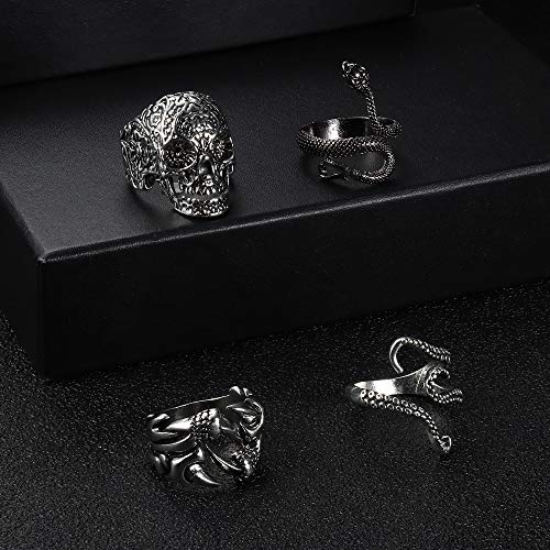 Fiasaso 8Pcs Vintage Punk Rings For Men Women Gothic Octopus Dragon Claw Snake Wolf Skull Rings Open Adjustable Rings Set Jewelry #TOP2
