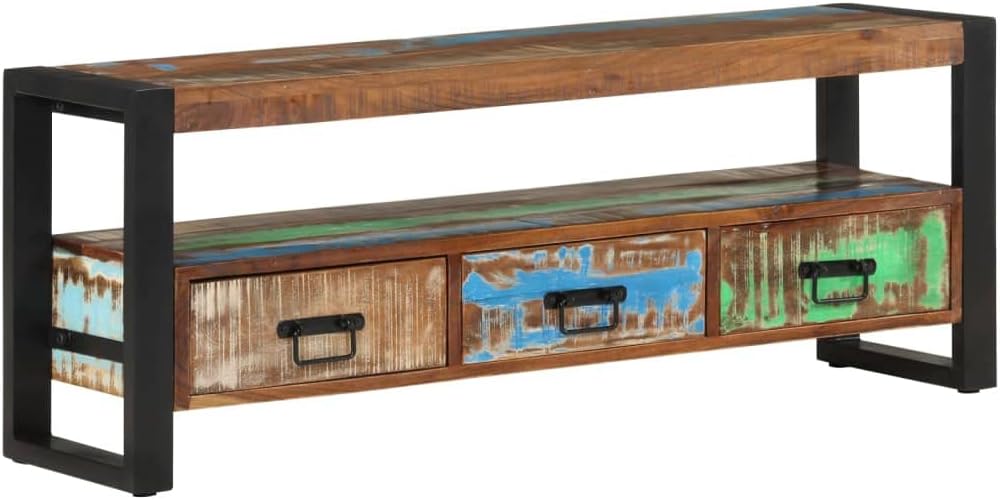 Brown 47.2 inch Reclaimed Wood TV Console Cabinet with Iron Legs, Rustic Entertainment Center for Living Room, Bedroom & Home Theater