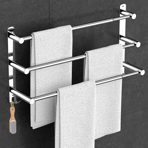 Bathroom Towel Rack,Stretchable 17-31 Inches Towel Bar for Bathroom Kitchen Hand Towel Holder Dish Cloths Hanger SUS304 Stainless Steel RUSTPROOF Wall Mount No Drill Sdjustable (Three BAR)
