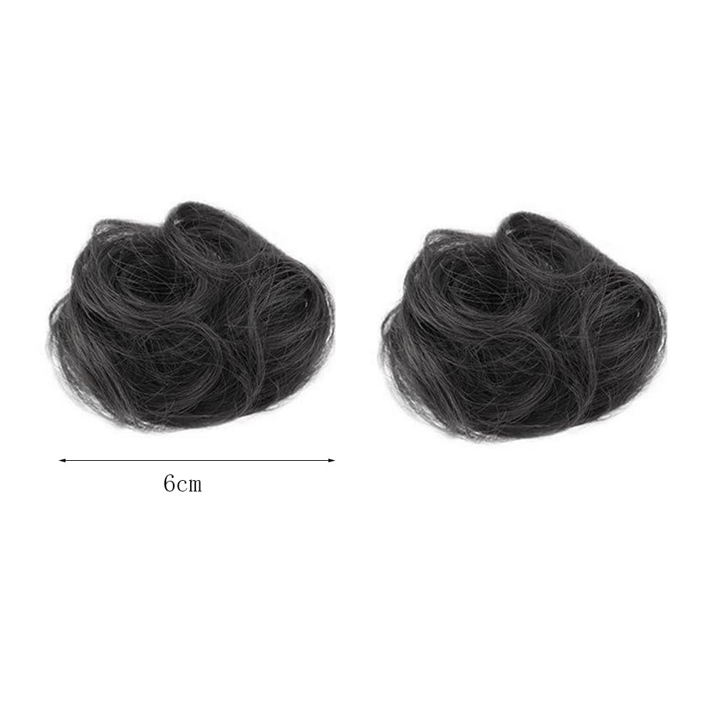 2PCS Mini Claw Clip in Hair Bun Messy Cat Ears Hair Bun Extension Synthetic Hair Chignon Donut Wig Accessory Updo Space Bun Hair Pieces for Women Girls (Black) - Image 2