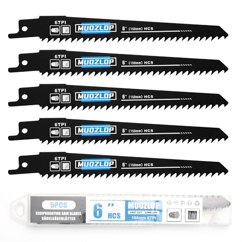 Image of 5 Pack 6 inch Reciprocating Saw Blades Set,6TPI High Carbon Saw Blades, Woodcutting Saw Blades with Organizer Case (5, 6TPI /6 inch)