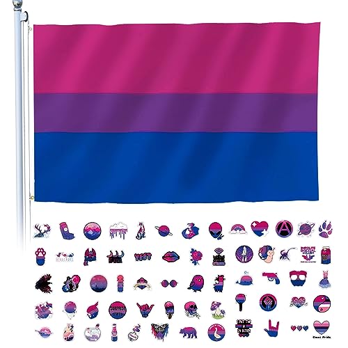 KAYEF Bisexuelle Fahne und Aufkleber Set - 60 Stück Stolz Aufkleber, Accessoires für Innen und Außen, Feiertage, Paraden und Dekorationen